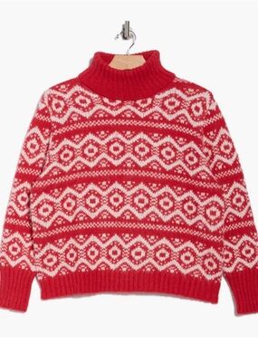 Joseph A Red and Cream Fair Isle Turtleneck Sweater